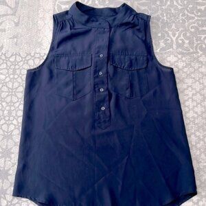 J. Crew Factory Navy Sleeveless Blouse Button Down Size 2